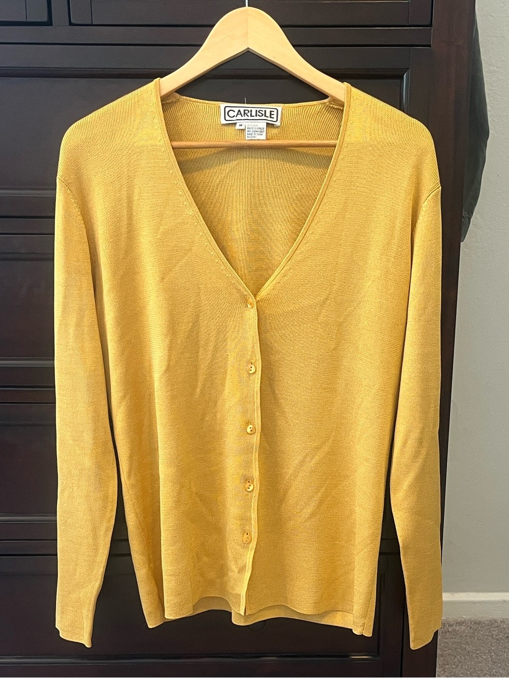 VTG Golden Yellow Real Silk Knit V-Neck Cardigan Size M